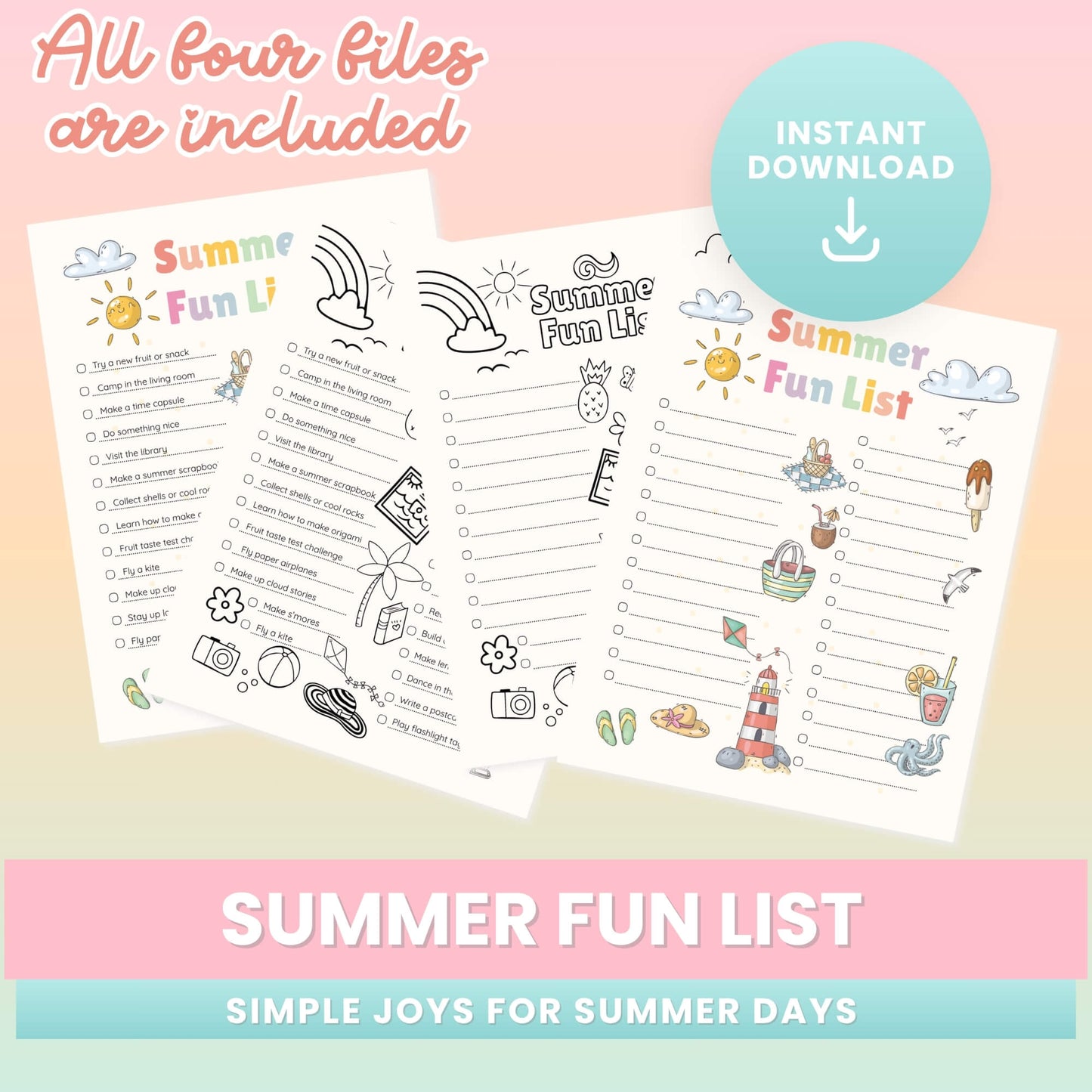 Summer Fun List – Printable Bundle for Kids