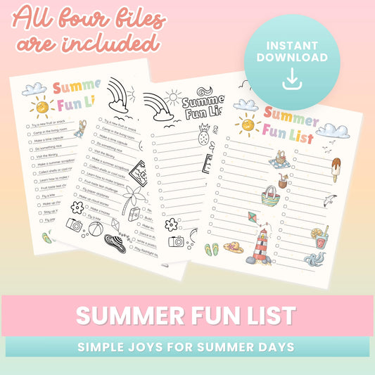 Summer Fun List – Printable Bundle for Kids